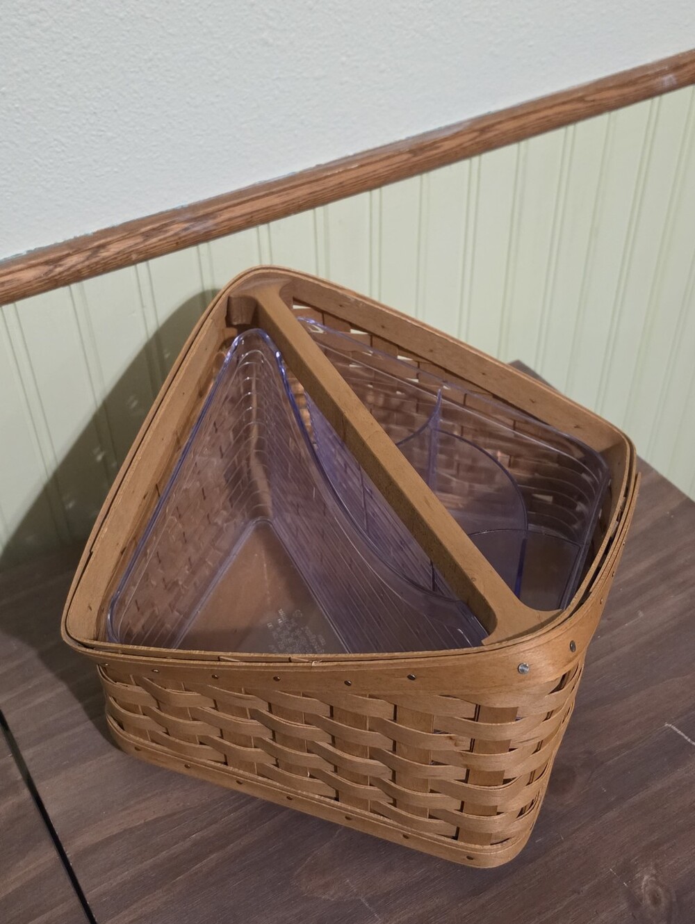 Vtg Longaberger 2006 Utensil Lazy Susan Organizer Basket w 2 Hard Plastic Liners
